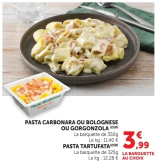 Pasta Carbonara, Bolognese, Gorgonzola ou Tartufata