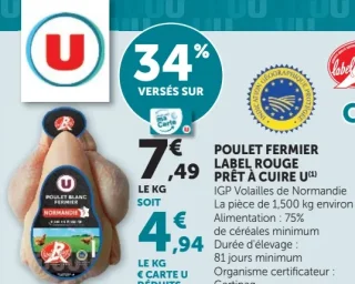 Poulet fermier Label Rouge prêt à cuire U (Normandie)
