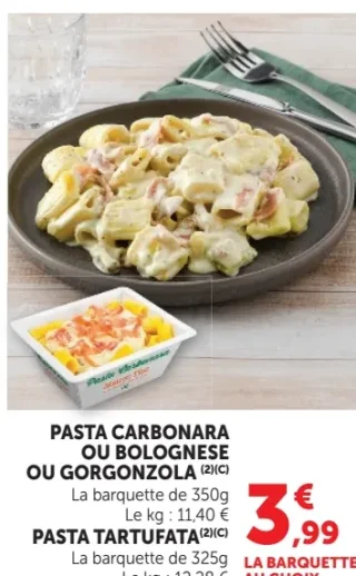 PASTA CARBONARA OU BOLOGNESE OU GORGONZOLA