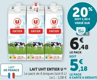 Lait UHT entier U