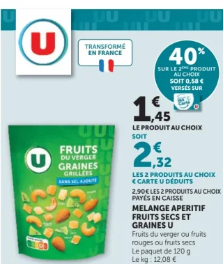 Mélange apéritif fruits secs et graines U Fruits du Verger
