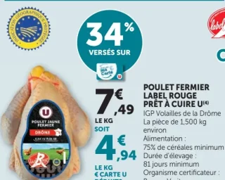 POULET FERMIER LABEL ROUGE PRÊT À CUIRE U Drôme