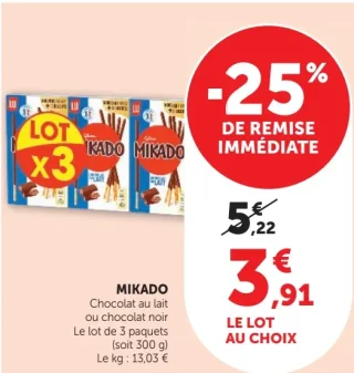 MIKADO Chocolat au lait ou chocolat noir
