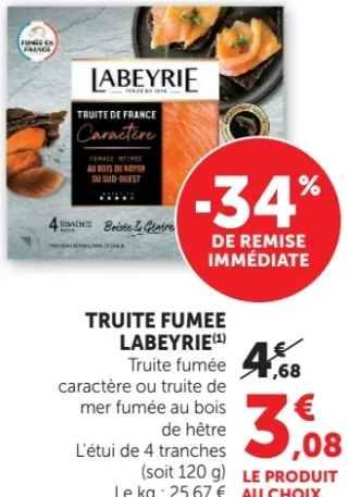 TRUITE FUMEE LABEYRIE Caractère ou truite de mer fumée au bois de hêtre