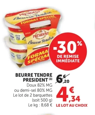 Beurre Tendre Président Doux ou demi-sel