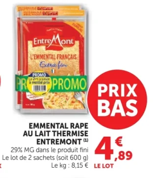Emmental râpé au lait thermisé Entremont