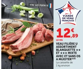 Veau Filière U Assortiment Blanquette ** et *** Mixte avec et sans os à mijoter