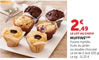 Muffins Fourré myrtille, fruits du jardin ou double chocolat