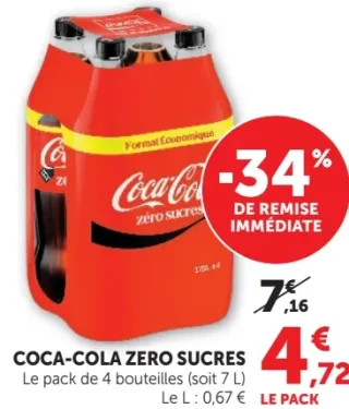 Coca-Cola Zero Sucres le pack de 4 bouteilles