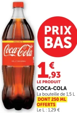 Coca-Cola original la bouteille de 1,5 L dont 250 ML offerts