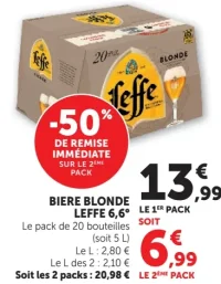 Bière Blonde Leffe 6,6° le pack de 20 bouteilles