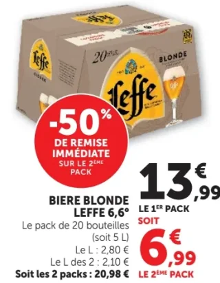 Bière Blonde Leffe 6,6° le pack de 20 bouteilles
