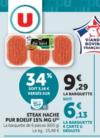 Steak haché pur boeuf 15% MG U