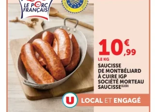 Saucisse de Montbéliard à cuire IGP Société Morteau Saucisse