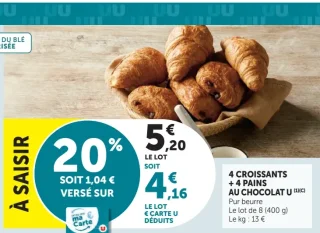 4 Croissants + 4 Pains au Chocolat U