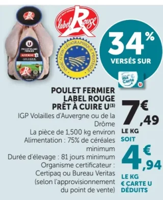 Poulet fermier Label Rouge prêt à cuire U