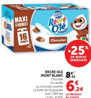 Récré Olé Mont Blanc Chocolat ou vanille ou chocolat noisette