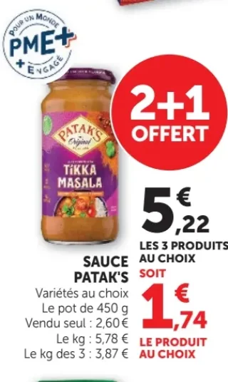 Sauce Patak's Variétés au choix Tikka Masala