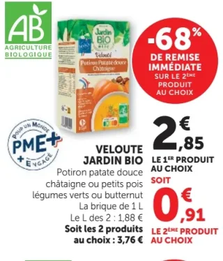 Velouté Jardin Bio Potiron patate douce châtaigne ou petits pois légumes verts ou butternut