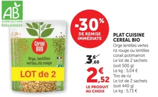 Plat Cuisine Cereal Bio Orge lentilles vertes riz rouge ou lentilles corail potimarron