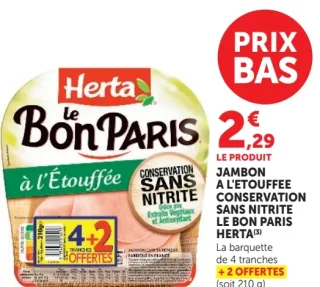 Jambon à l'étouffée conservation sans nitrite Le Bon Paris Herta