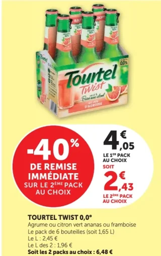 Tourtel Twist 0,0° Agrume ou citron vert ananas ou framboise