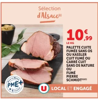 Palette cuite fumée sans os ou kassler cuit fumé ou carré cuit sans os nature ou fumé Pierre Schmidt