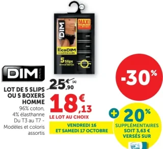 Lot de 5 slips ou 5 boxers homme DIM EcoDIM