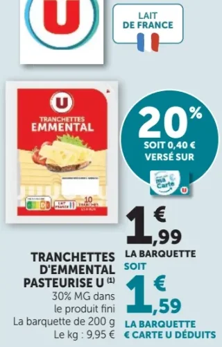 Tranchettes d'emmental pasteurisé U