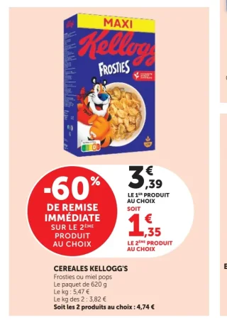 CEREALES KELLOGG'S Frosties ou miel pops