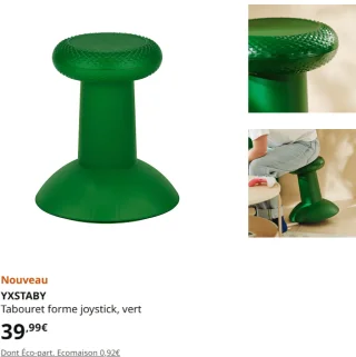 IKEA YXSTABY Tabouret forme joystick, vert