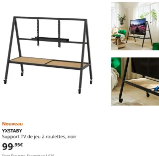 IKEA YXSTABY Support TV de jeu à roulettes, noir