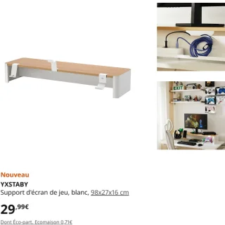 IKEA YXSTABY Support d'écran de jeu, blanc, 98x27x16 cm