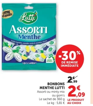 Bonbons Menthe Lutti Assorti ou minty mix ou gom's