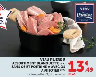 VEAU FILIERE U ASSORTIMENT BLANQUETTE ★★ SANS OS ET POITRINE ★ AVEC OS A MIJOTER