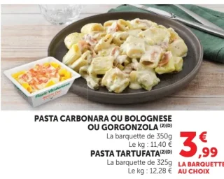 Pasta Carbonara ou Bolognese ou Gorgonzola / Pasta Tartufata