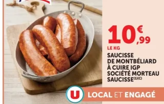 Saucisse de Montbéliard à cuire IGP Société Morteau Saucisse