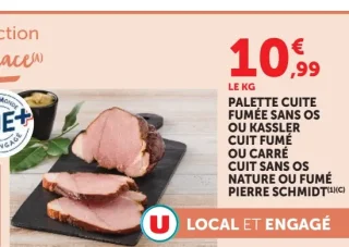 Palette cuite fumée sans os ou Kassler cuit fumé ou Carré cuit sans os nature ou fumé Pierre Schmidt