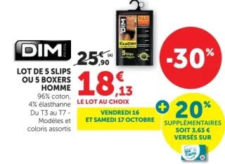 Lot de 5 slips ou 5 boxers homme DIM