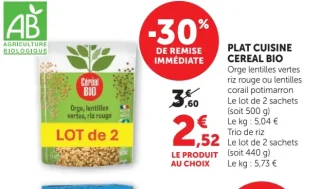 Plat cuisine Céréal Bio Orge lentilles vertes, riz rouge ou lentilles corail potimarron