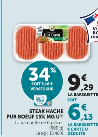 Steak haché pur boeuf 15% MG U