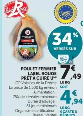 Poulet fermier Label Rouge prêt à cuire U Drôme