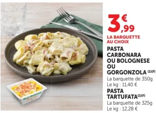 Pasta Carbonara ou Bolognese ou Gorgonzola ou Pasta Tartufata