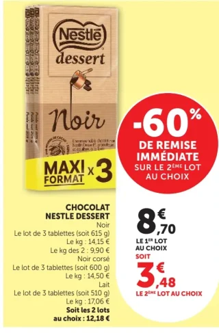 Chocolat Nestlé Dessert Noir