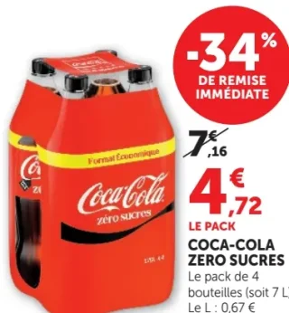 Coca-Cola Zero Sucres Le pack de 4 bouteilles