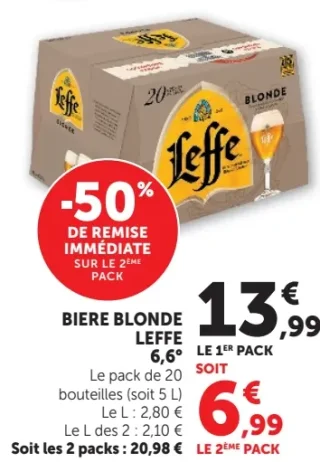 Biere blonde Leffe 6,6° Le pack de 20 bouteilles
