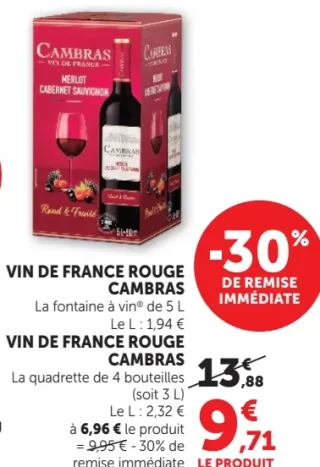 Vin de France rouge Cambras La quadrette de 4 bouteilles