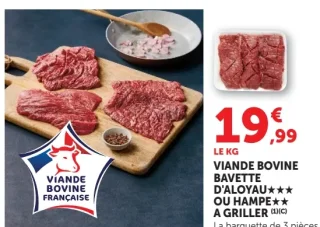 VIANDE BOVINE BAVETTE D'ALOYAU*** OU HAMPE** A GRILLER