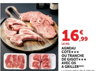 Agneau Côte*** ou Tranche de Gigot*** avec os à griller