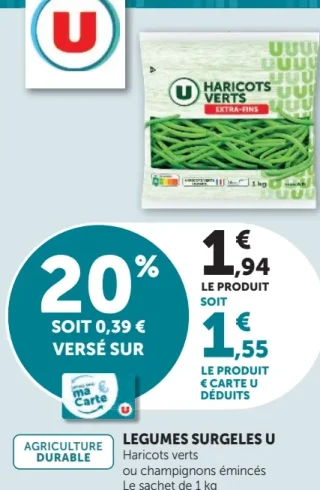 Haricots verts extra-fins Légumes surgelés U